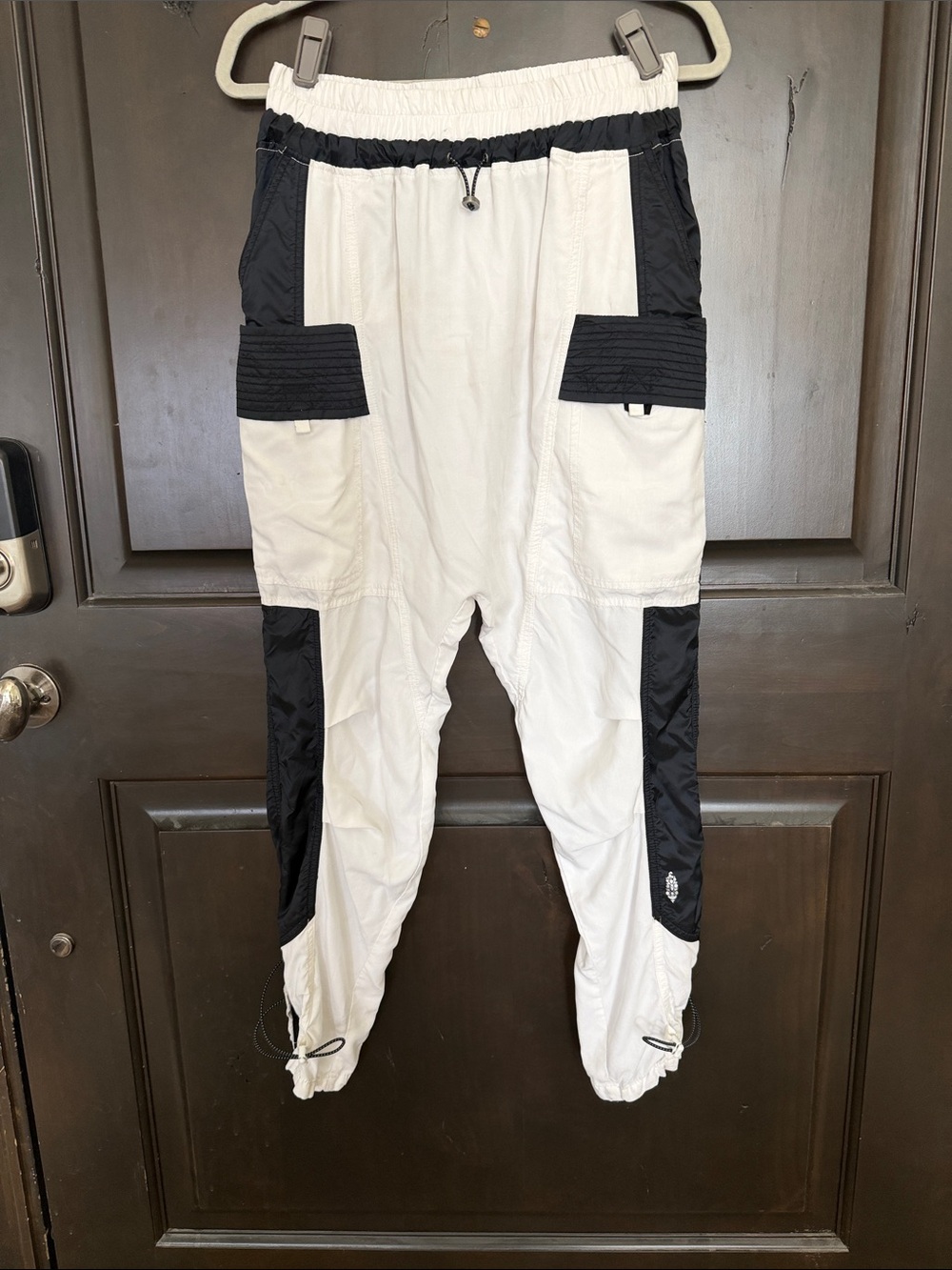 Free People Movement Silky Black and White Cargo Jogger Pants Size Small